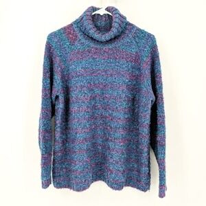 NorthStyle Striped Knit‎ Turtleneck Pullover Sweater Purple Blue Women's Size L